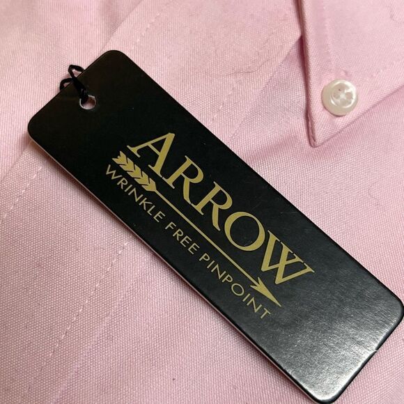 NWT Men’s Pink Arrow Wrinkle Free Long Sleeve  17 1/2 32/33 XL Dress Shirt #YCDO - Picture 4 of 6